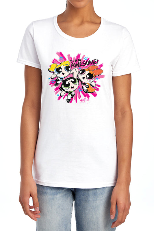 POWERPUFF GIRLS : TEAM AWESOME WOMENS SHORT SLEEVE White 2X