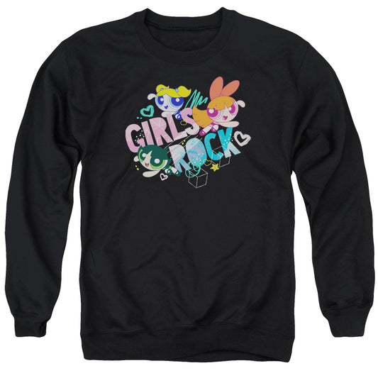 POWERPUFF GIRLS : GIRLS ROCK ADULT CREW SWEAT Black 2X