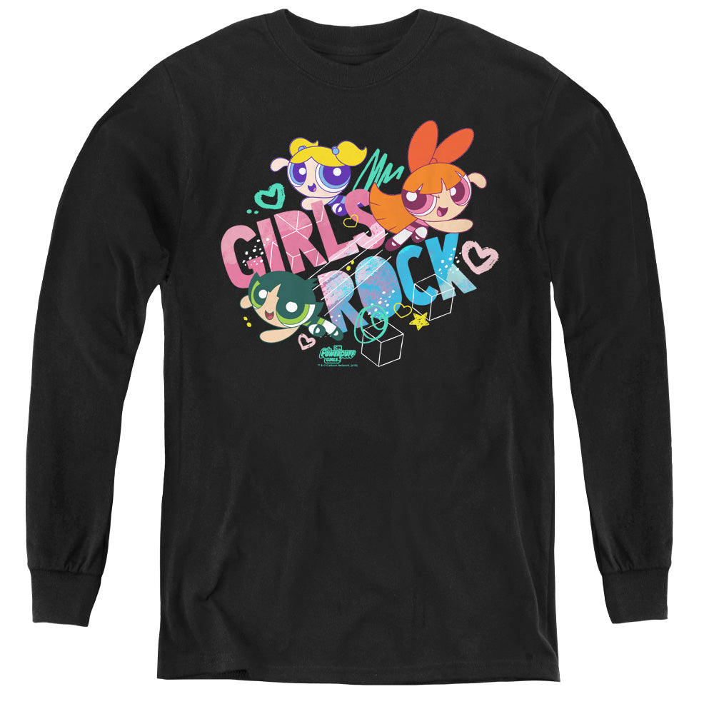 POWERPUFF GIRLS : GIRLS ROCK L\S YOUTH BLACK LG