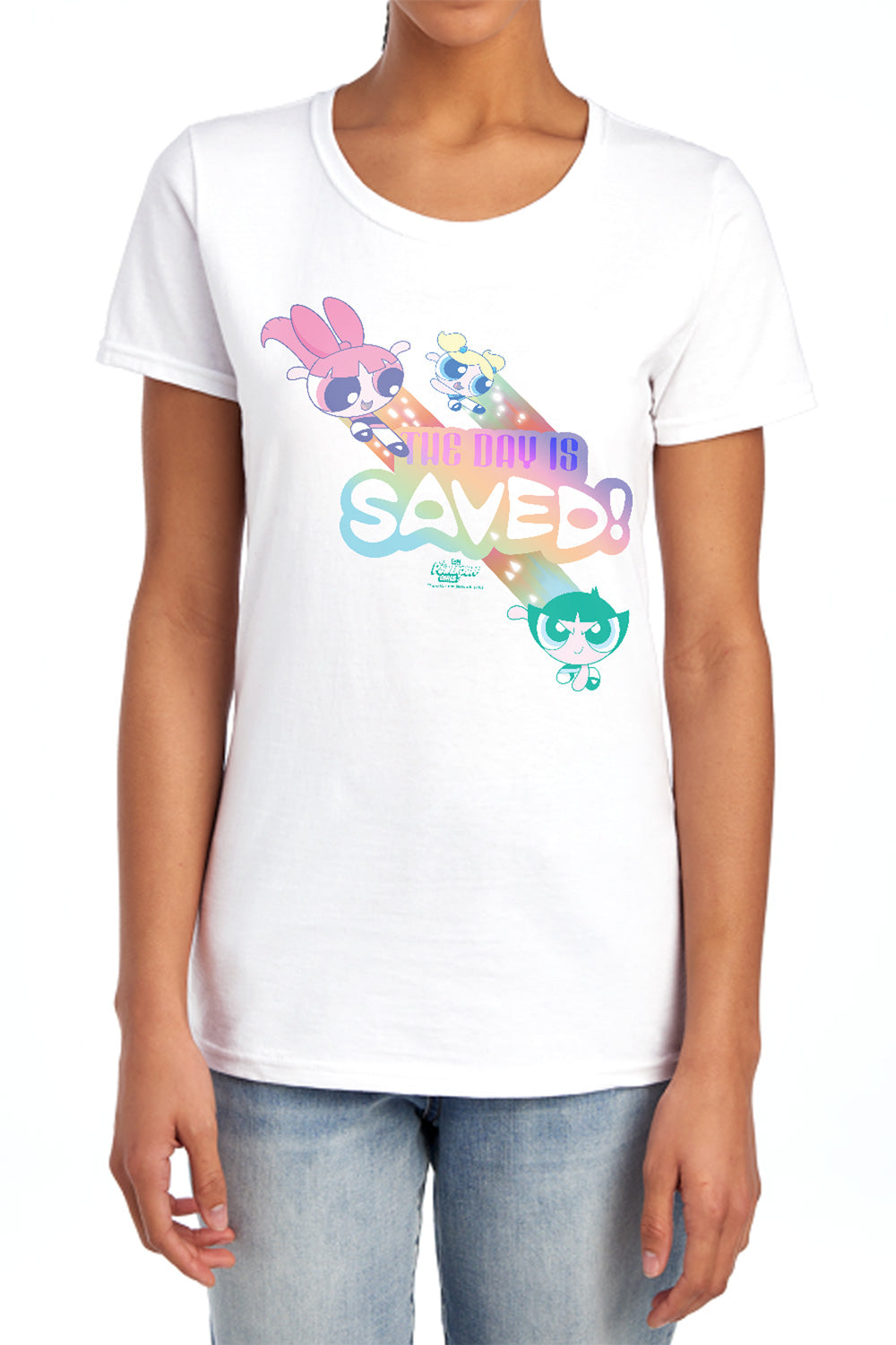 POWERPUFF GIRLS : THE DAY IS SAVED WOMENS SHORT SLEEVE White 2X