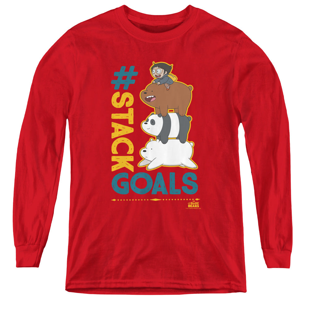 WE BARE BEARS : STACK GOALS L\S YOUTH RED LG