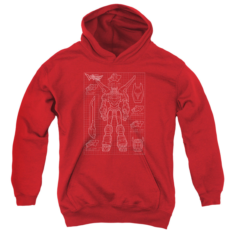 VOLTRON : VOLTRON SCHEMATIC YOUTH PULL OVER HOODIE Red XL