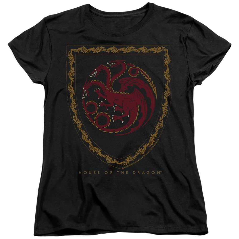 HOUSE OF THE DRAGON : DRAGON SHIELD VINTAGE DARK WOMENS SHORT SLEEVE Black 2X