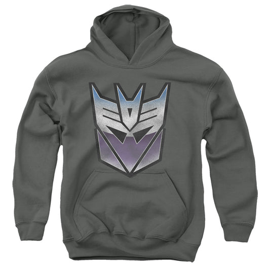 TRANSFORMERS : VINTAGE DECEPTICON LOGO YOUTH PULL OVER HOODIE Charcoal LG