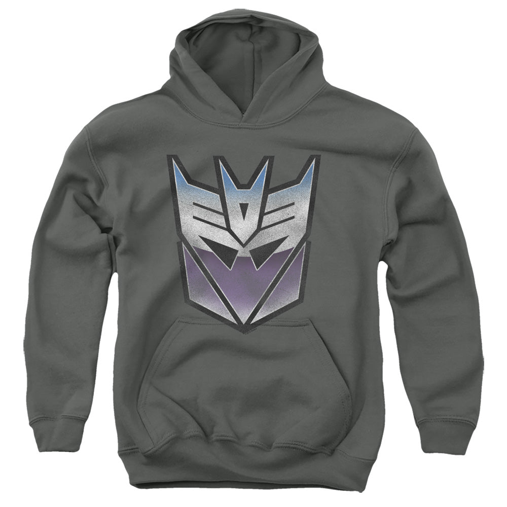 TRANSFORMERS : VINTAGE DECEPTICON LOGO YOUTH PULL OVER HOODIE Charcoal XL