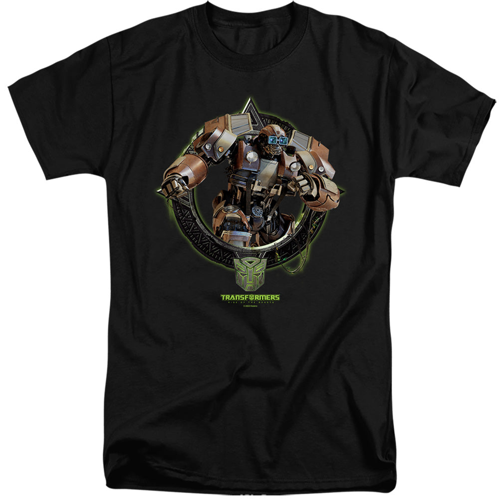 TRANSFORMERS : WHEELJACK CIRCLE FRAME ADULT TALL FIT SHORT SLEEVE Black 2X