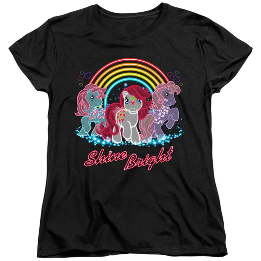 MY LITTLE PONY RETRO : NEON PONIES WOMENS SHORT SLEEVE Black 2X