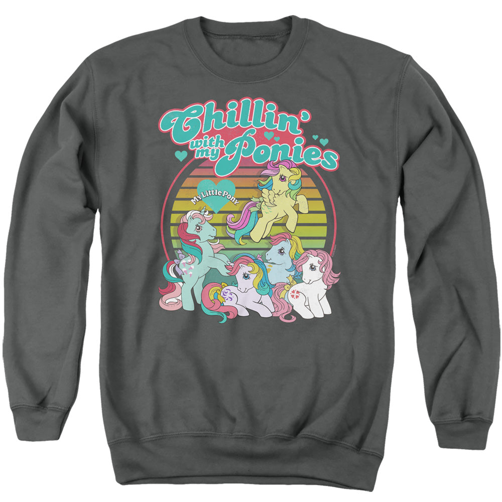 MY LITTLE PONY RETRO : CHILLIN WITH MY PONIES ADULT CREW SWEAT Charcoal 2X