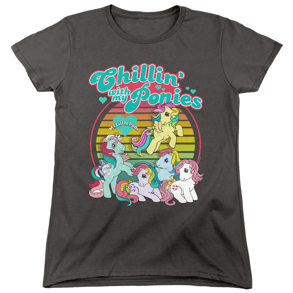 MY LITTLE PONY RETRO : CHILLIN WITH MY PONIES WOMENS SHORT SLEEVE Charcoal 2X