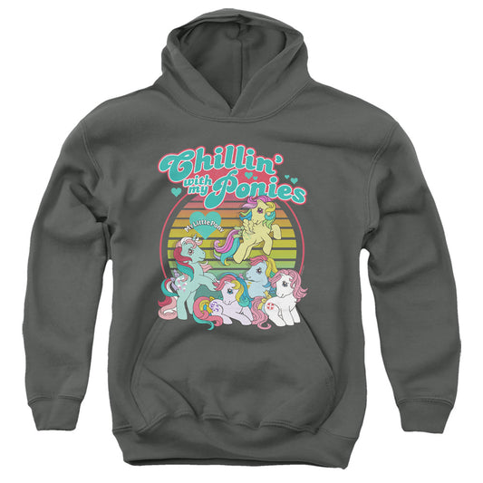 MY LITTLE PONY RETRO : CHILLIN WITH MY PONIES YOUTH PULL OVER HOODIE Charcoal LG