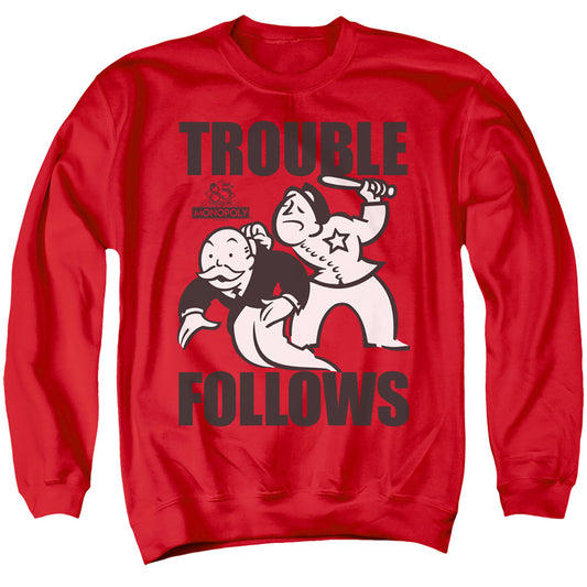 MONOPOLY : TROUBLE FOLLOWS ADULT CREW SWEAT Red 2X