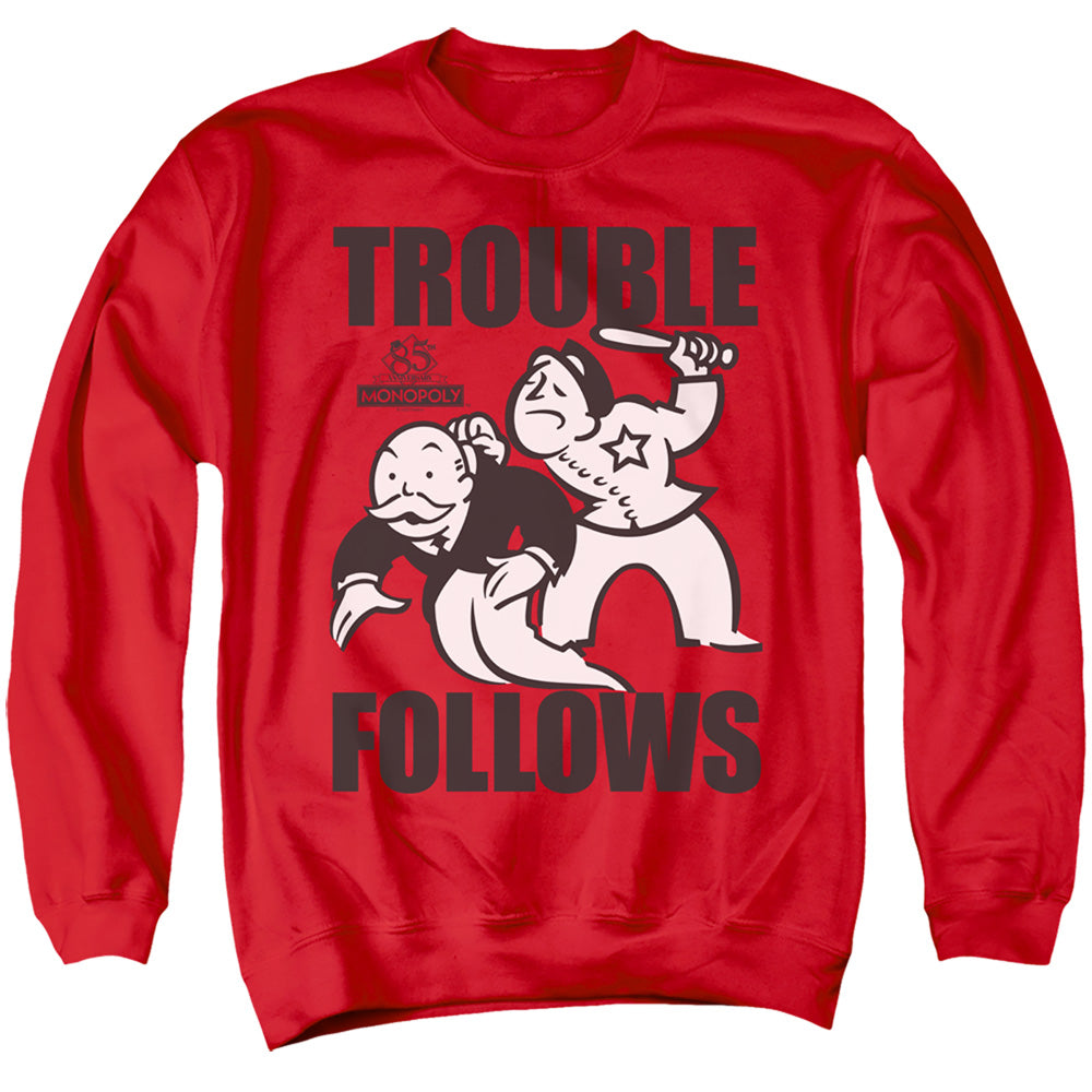 MONOPOLY : TROUBLE FOLLOWS ADULT CREW SWEAT Red 3X