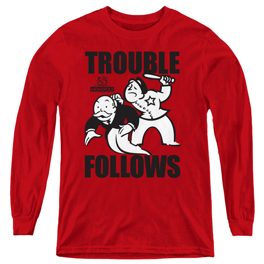 MONOPOLY : TROUBLE FOLLOWS L\S YOUTH Red XL