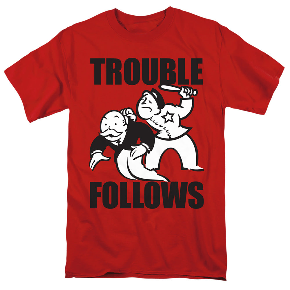 MONOPOLY : TROUBLE FOLLOWS EVERGREEN S\S ADULT 18\1 Red XL