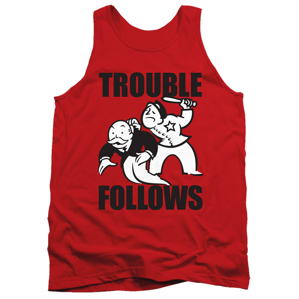 MONOPOLY : TROUBLE FOLLOWS EVERGREEN ADULT TANK Red SM