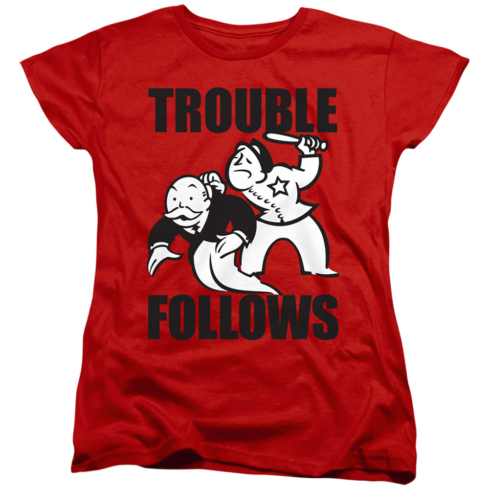 MONOPOLY : TROUBLE FOLLOWS EVERGREEN WOMENS SHORT SLEEVE Red 2X