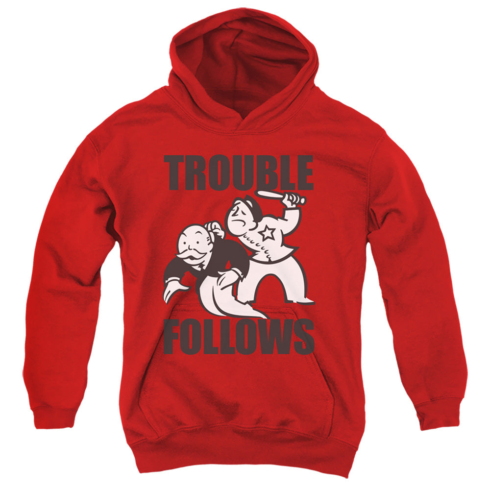 MONOPOLY : TROUBLE FOLLOWS EVERGREEN YOUTH PULL OVER HOODIE Red LG