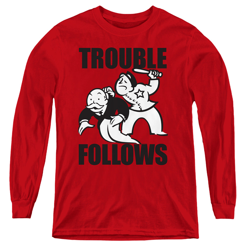 MONOPOLY : TROUBLE FOLLOWS EVERGREEN L\S YOUTH Red XL