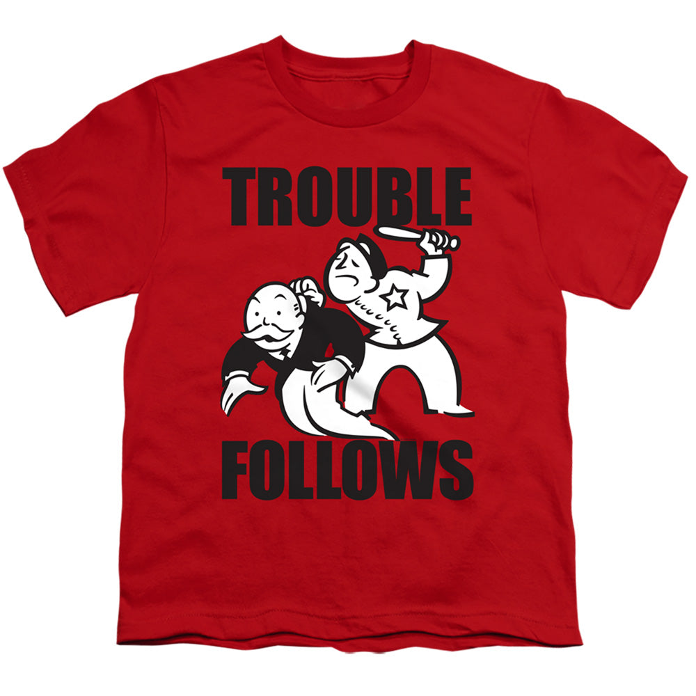 MONOPOLY : TROUBLE FOLLOWS EVERGREEN S\S YOUTH 18\1 Red XL