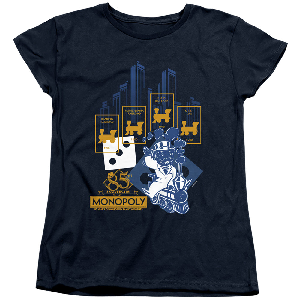 MONOPOLY : THE TRUE RAILROAD TYCOON WOMENS SHORT SLEEVE Navy 2X