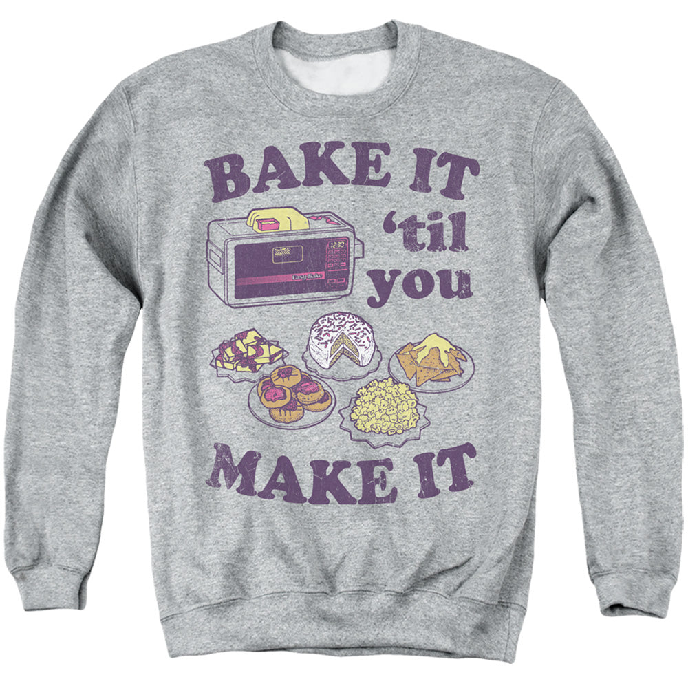 EASY BAKE OVEN BAKE IT TIL YOU MAKE IT ADULT CREWNECK SWEATSHIRT ATHLETIC HEATHER 3X