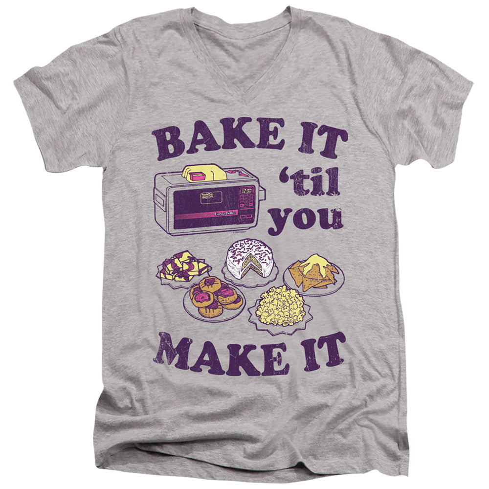 EASY BAKE OVEN BAKE IT TIL YOU MAKE IT ADULT SLIM FIT V NECK COTTON ATHLETIC HEATHER 2X