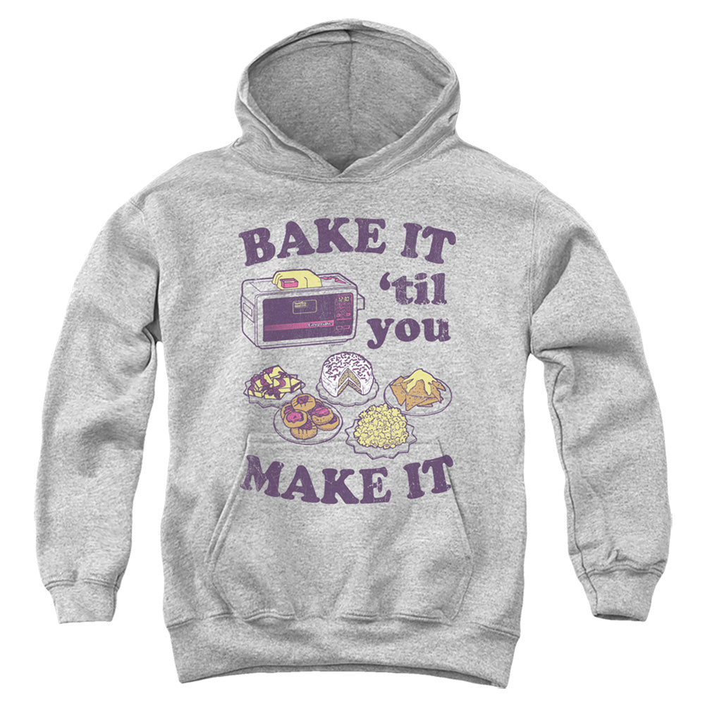 EASY BAKE OVEN BAKE IT TIL YOU MAKE IT YOUTH HOODED SWEATSHIRT ATHLETIC HEATHER SM