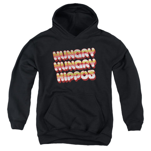 HUNGRY HUNGRY HIPPOS : HUNGRY VINTAGE LOGO YOUTH PULL OVER HOODIE Black LG