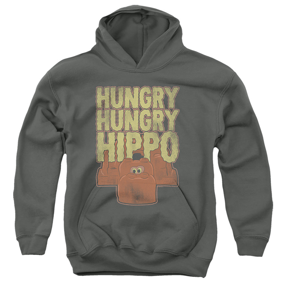 HUNGRY HUNGRY HIPPOS : HUNGRY HUNGRY HIPPO YOUTH PULL OVER HOODIE Charcoal LG