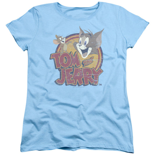 TOM AND JERRY : WATER DAMAGED S\S WOMENS TEE Light Blue LG
