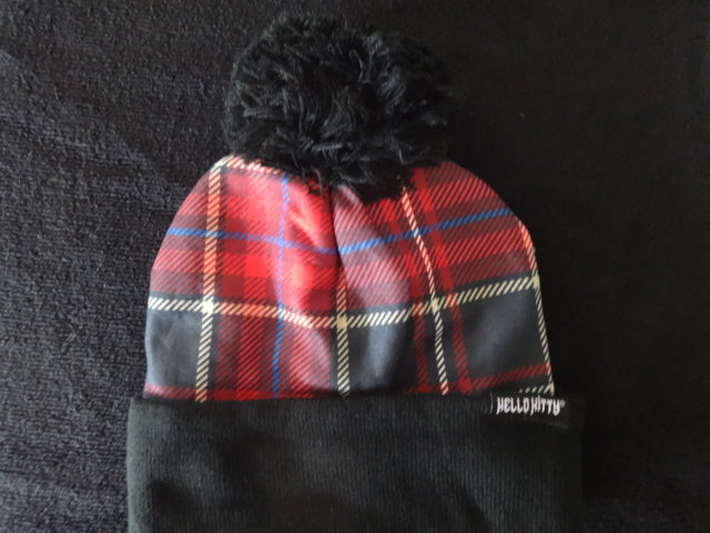 Hello Kitty Plaid Punk Pom Beanie