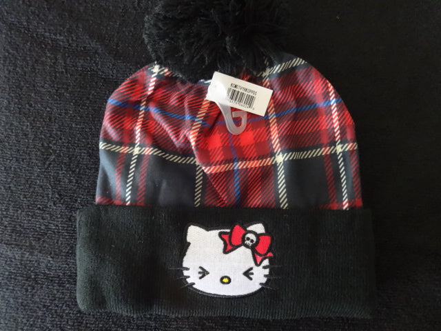 Hello Kitty Plaid Punk Pom Beanie