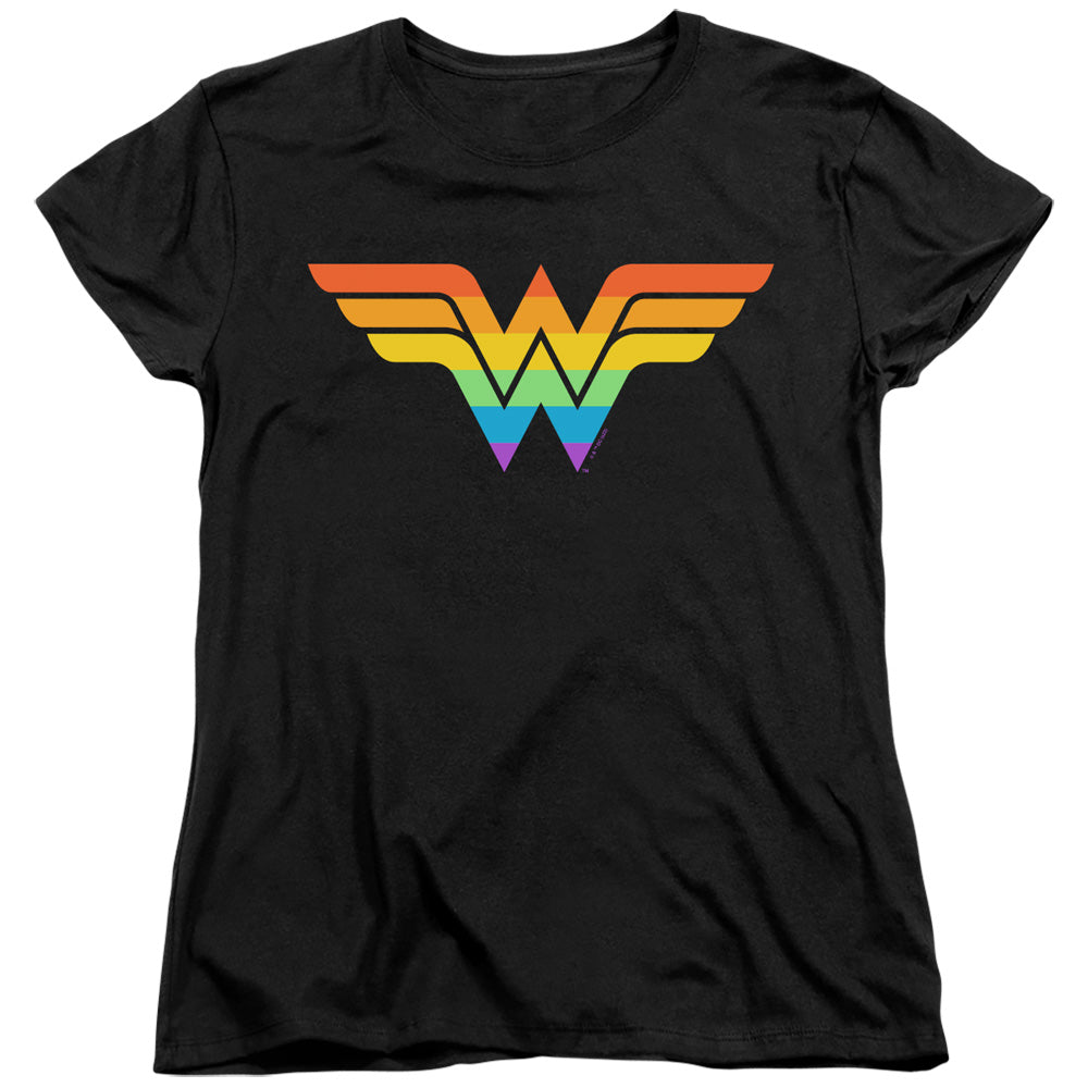 JUSTICE LEAGUE OF AMERICA : WONDER WOMAN RAINBOW WOMENS SHORT SLEEVE Black LG