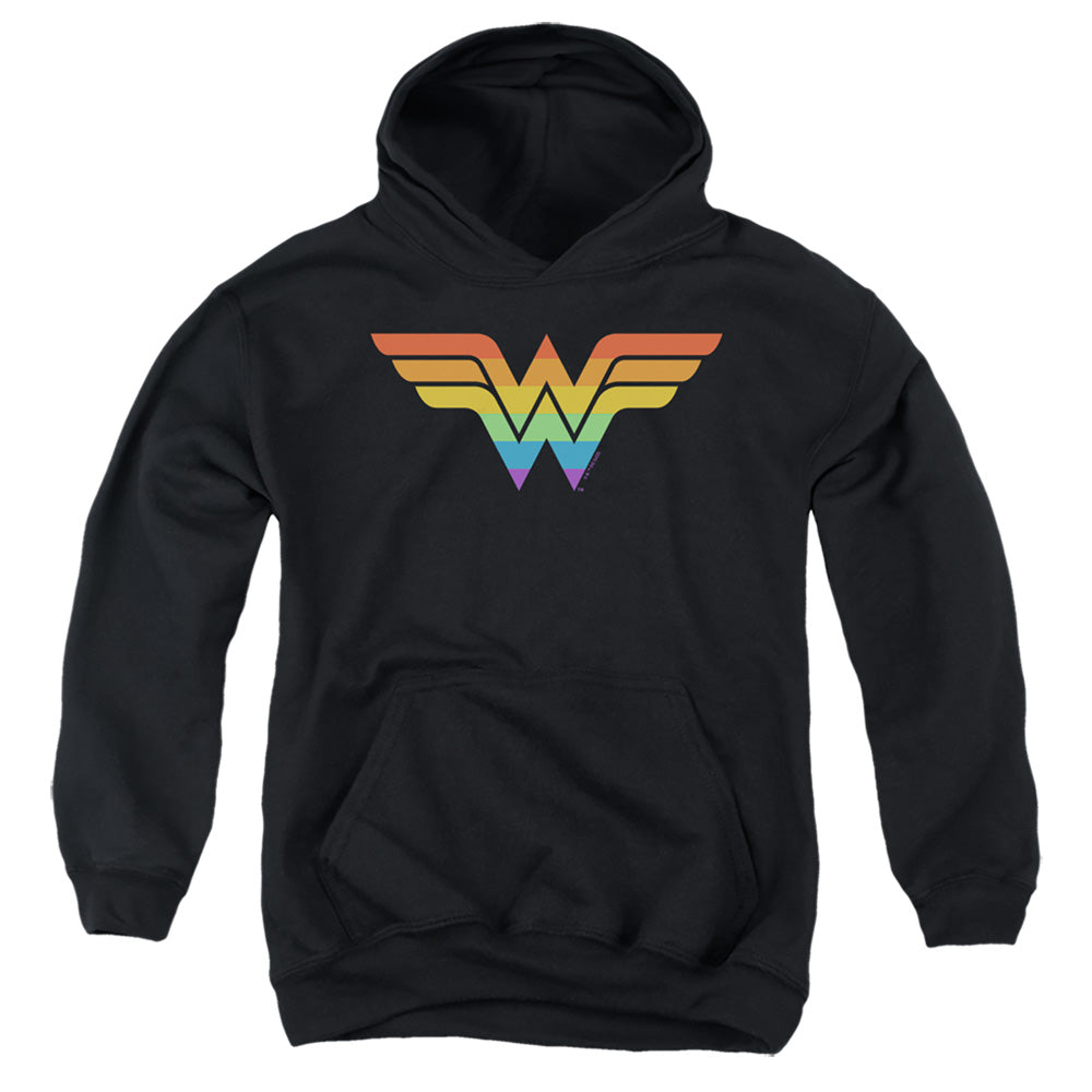 JUSTICE LEAGUE OF AMERICA : WONDER WOMAN RAINBOW YOUTH PULL OVER HOODIE Black MD