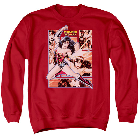 JUSTICE LEAGUE OF AMERICA : WONDER WOMAN PANELS ADULT CREW NECK SWEATSHIRT RED 2X