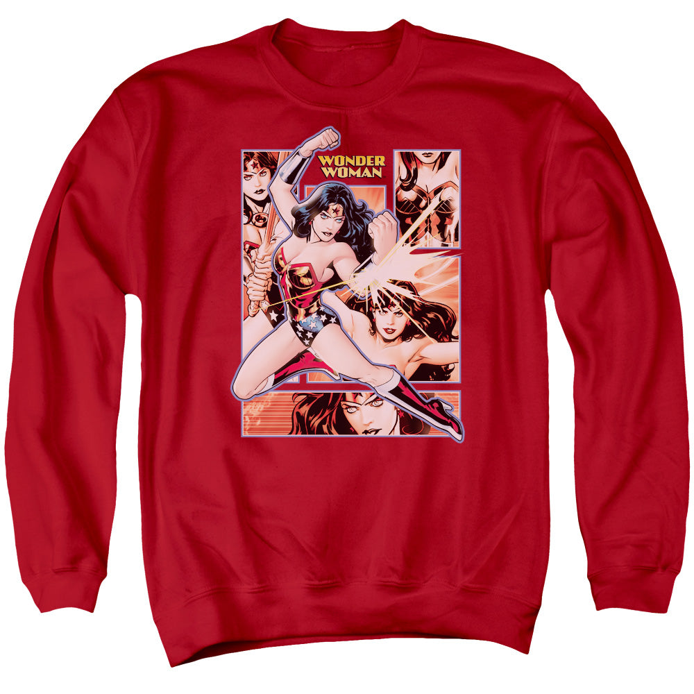 JUSTICE LEAGUE OF AMERICA : WONDER WOMAN PANELS ADULT CREW NECK SWEATSHIRT RED LG