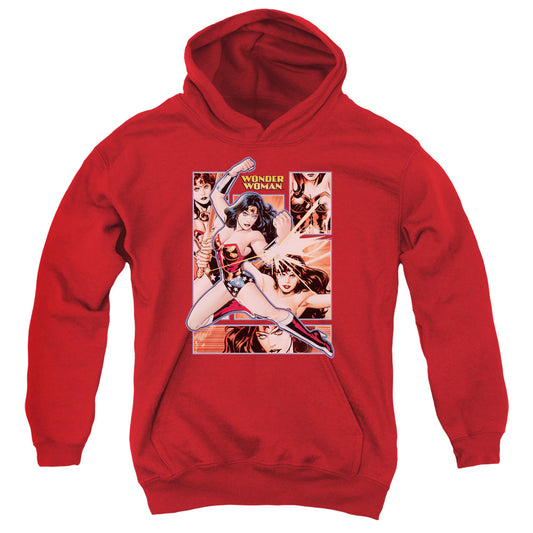 JUSTICE LEAGUE OF AMERICA : WONDER WOMAN PANELS YOUTH PULL OVER HOODIE RED SM