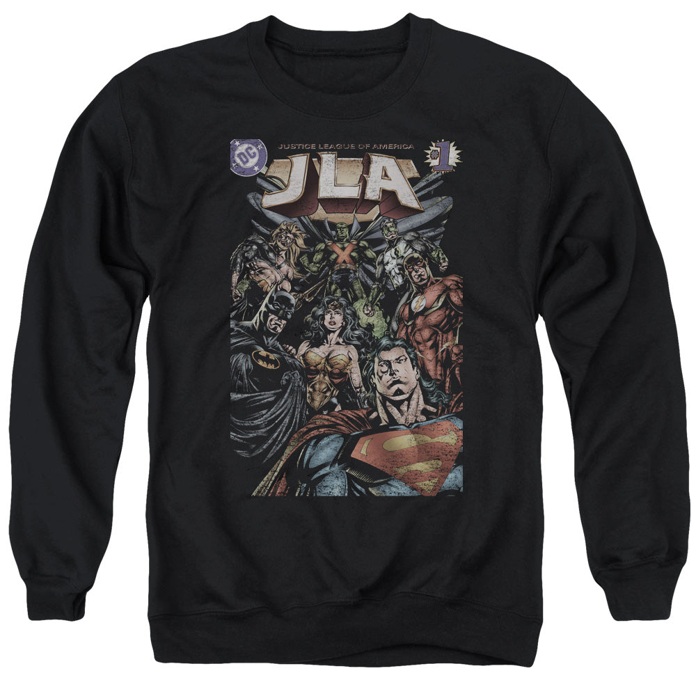 JUSTICE LEAGUE OF AMERICA : #1 COVER ADULT CREW NECK SWEATSHIRT BLACK 2X