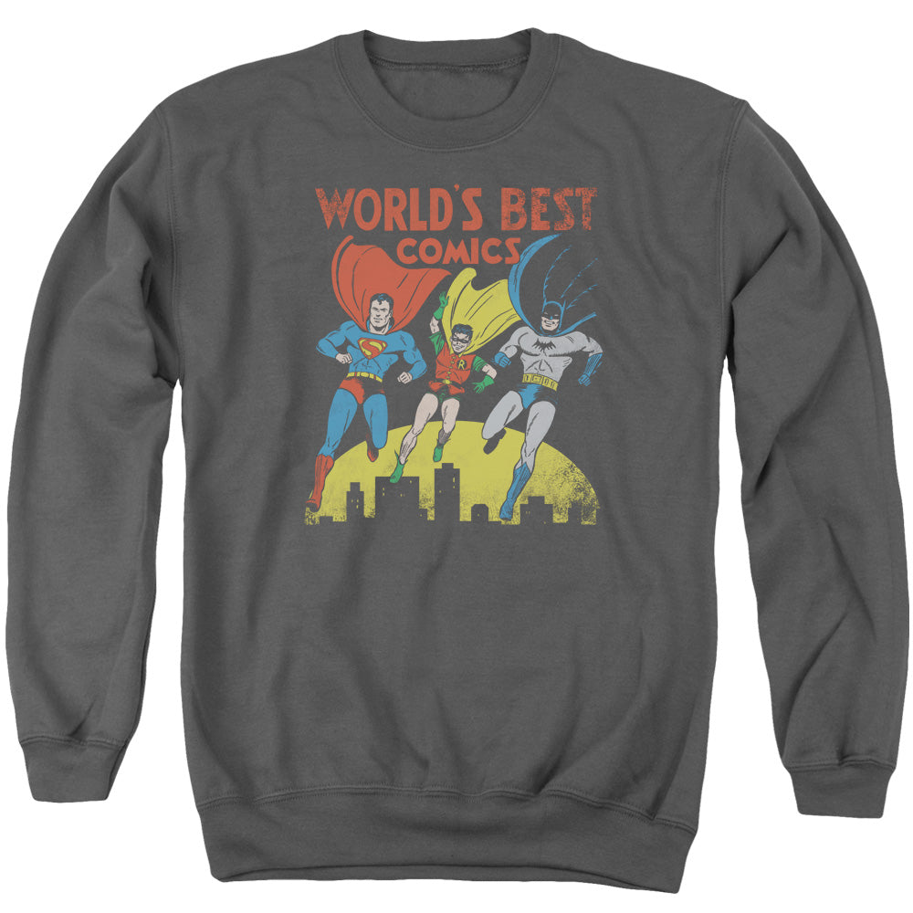 JUSTICE LEAGUE OF AMERICA : WORLD'S BEST ADULT CREW NECK SWEATSHIRT CHARCOAL 2X