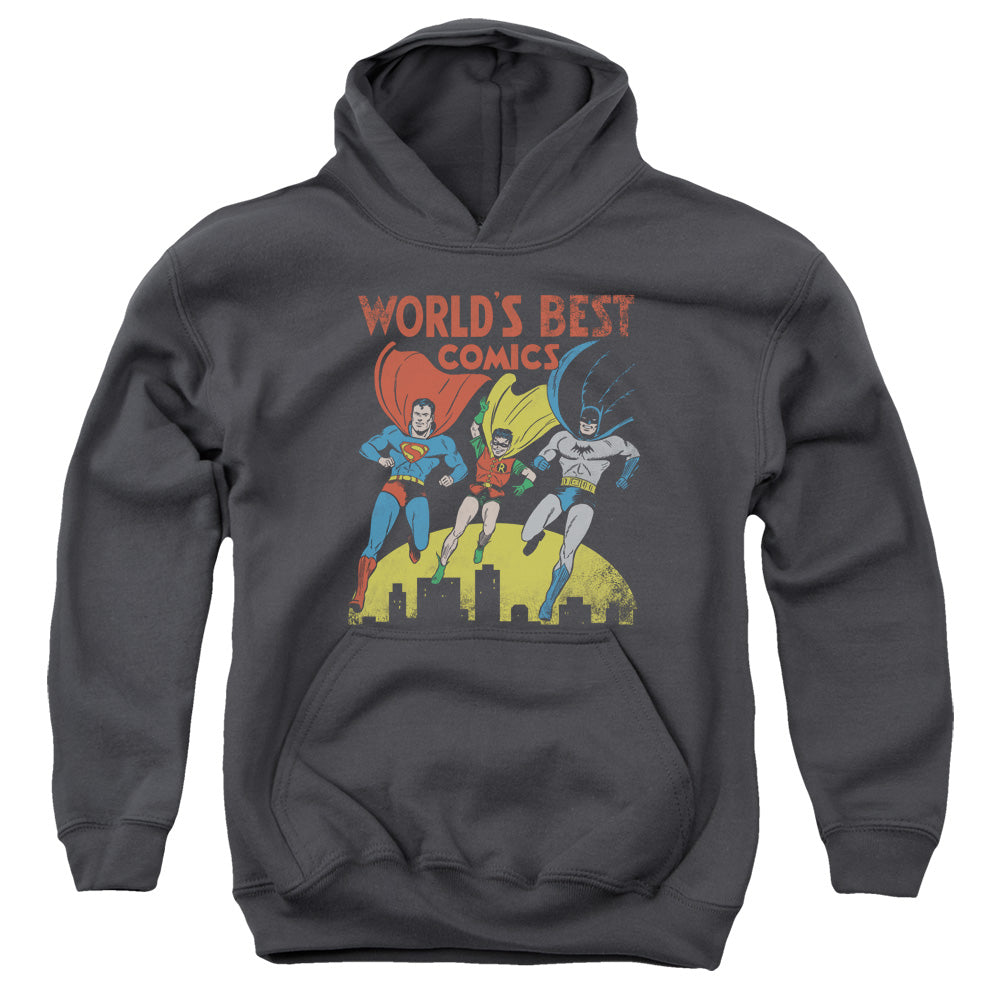 JUSTICE LEAGUE OF AMERICA : WORLD'S BEST YOUTH PULL OVER HOODIE CHARCOAL LG