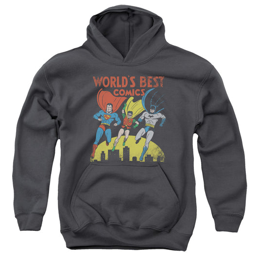 JUSTICE LEAGUE OF AMERICA : WORLD'S BEST YOUTH PULL OVER HOODIE CHARCOAL MD