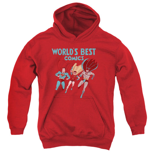 JUSTICE LEAGUE OF AMERICA : WORLD'S BEST YOUTH PULL OVER HOODIE RED LG