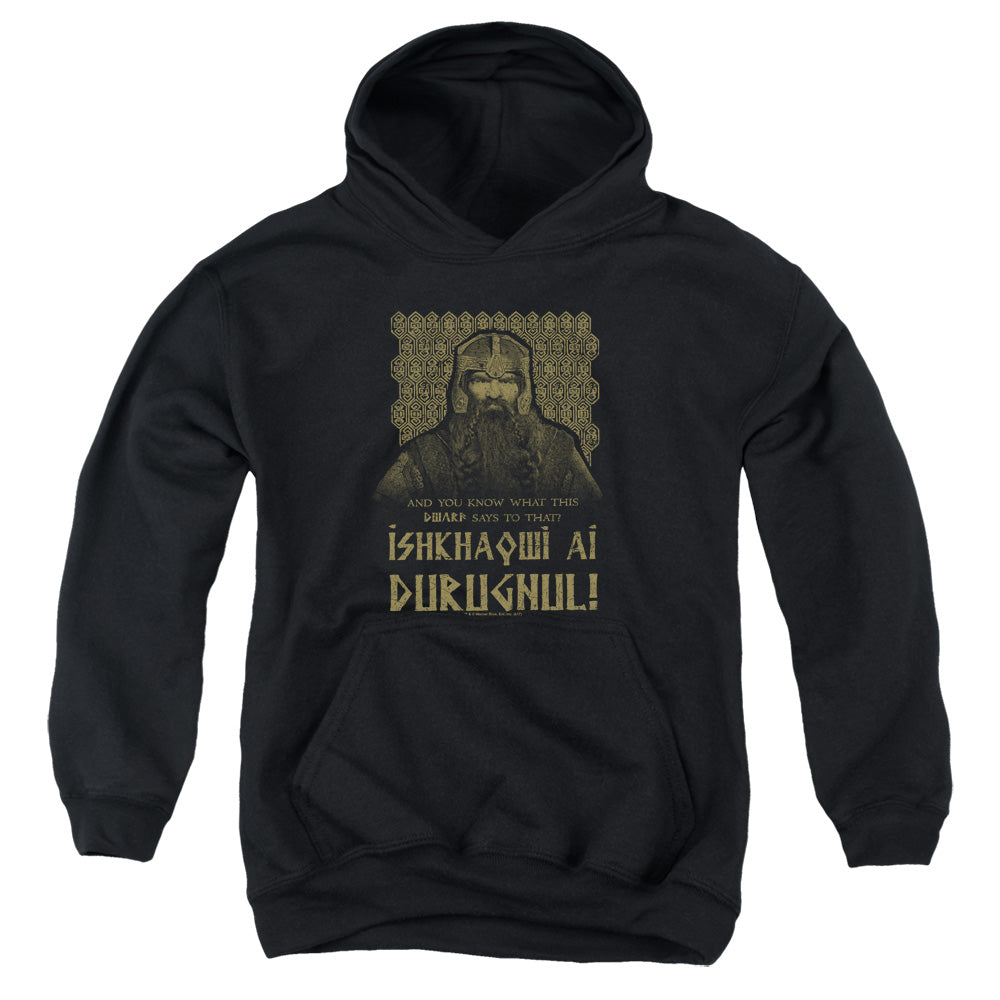 LORD OF THE RINGS : ISHKHAQWI DURUGNUL YOUTH PULL OVER HOODIE Black SM