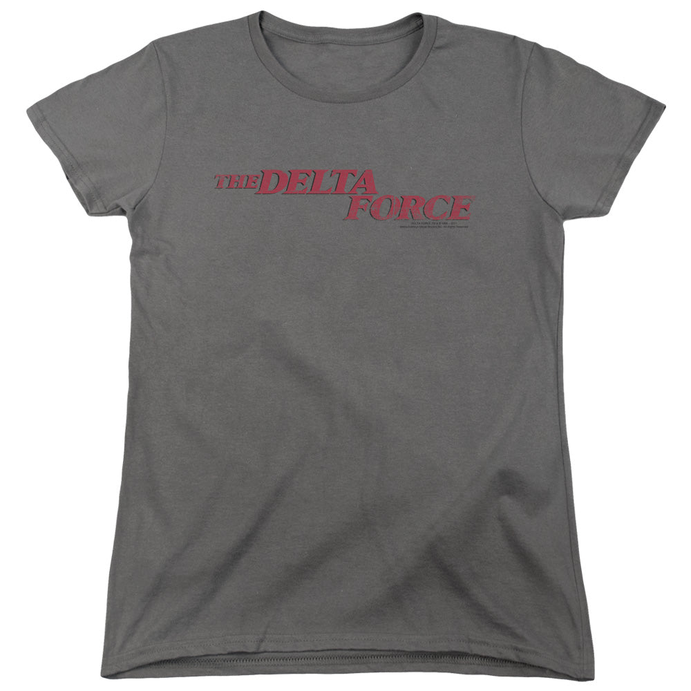 DELTA FORCE : DISTRESSED LOGO WOMENS SHORT SLEEVE CHARCOAL SM