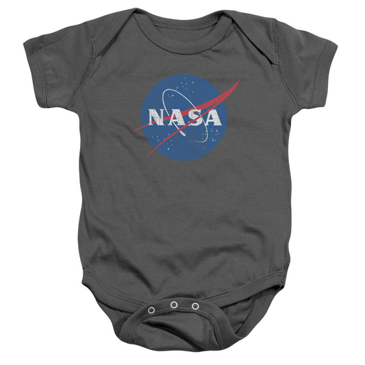 NASA : MEATBALL LOGO DISTRESSED INFANT SNAPSUIT Charcoal SM (6 Mo)