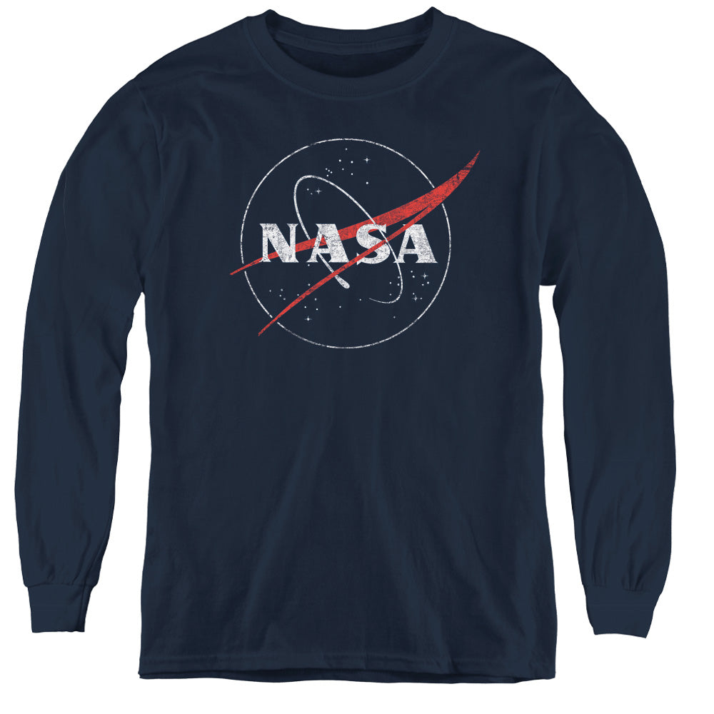 NASA : DISTRESSED LOGO L\S YOUTH NAVY LG