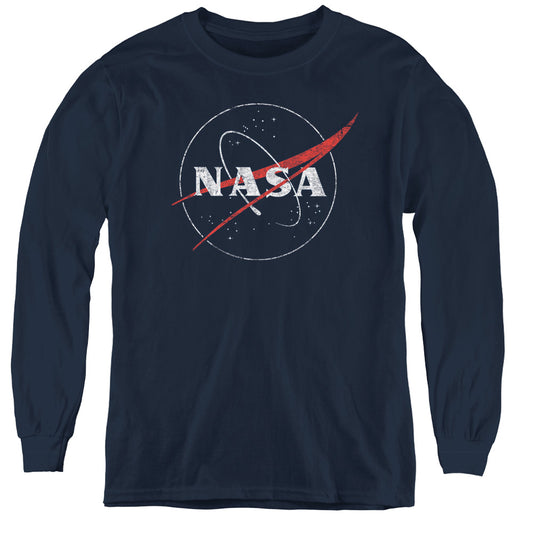 NASA : DISTRESSED LOGO L\S YOUTH NAVY LG