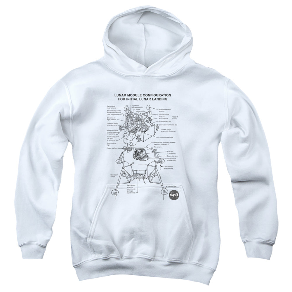 NASA : LUNAR MODULE DIAGRAM YOUTH PULL OVER HOODIE White LG