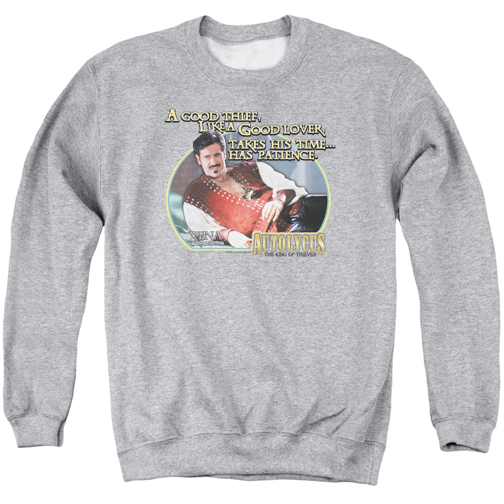 XENA : A GOOD THIEF ADULT CREW NECK SWEATSHIRT ATHLETIC HEATHER SM