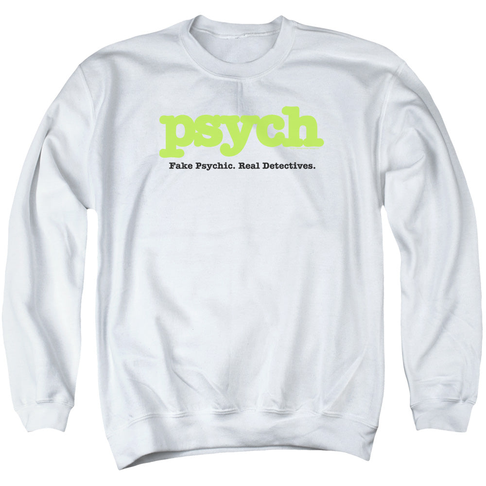 PSYCH : TITLE ADULT CREW NECK SWEATSHIRT WHITE 2X